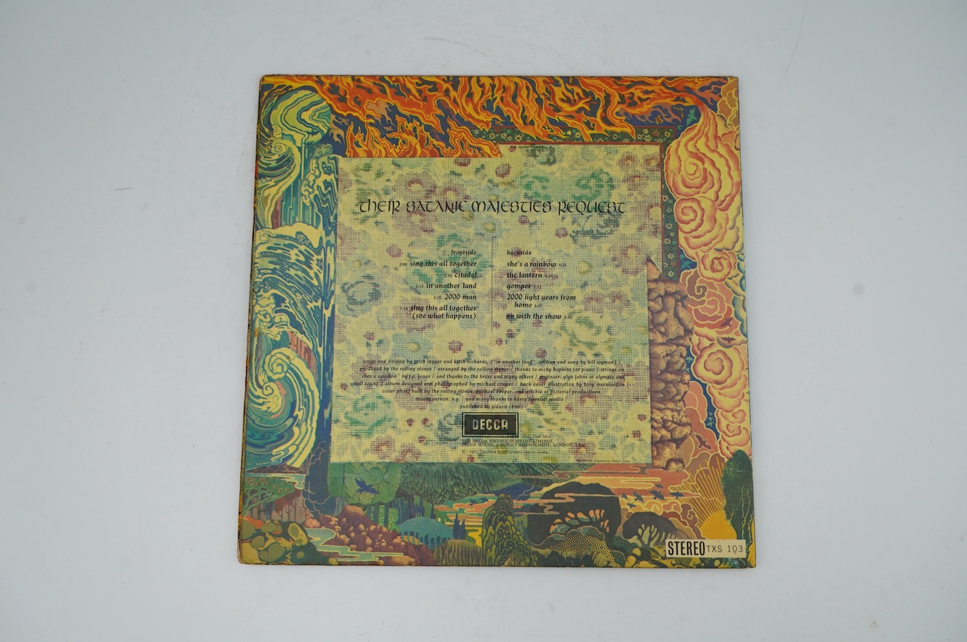 The Rolling Stones; Their Satanic Majesties Request, 3d gatefold sleeve, red inner, stereo on Decca TXS 103, 1967. Condition - fair, some wear to sleeve and scratches to vinyl